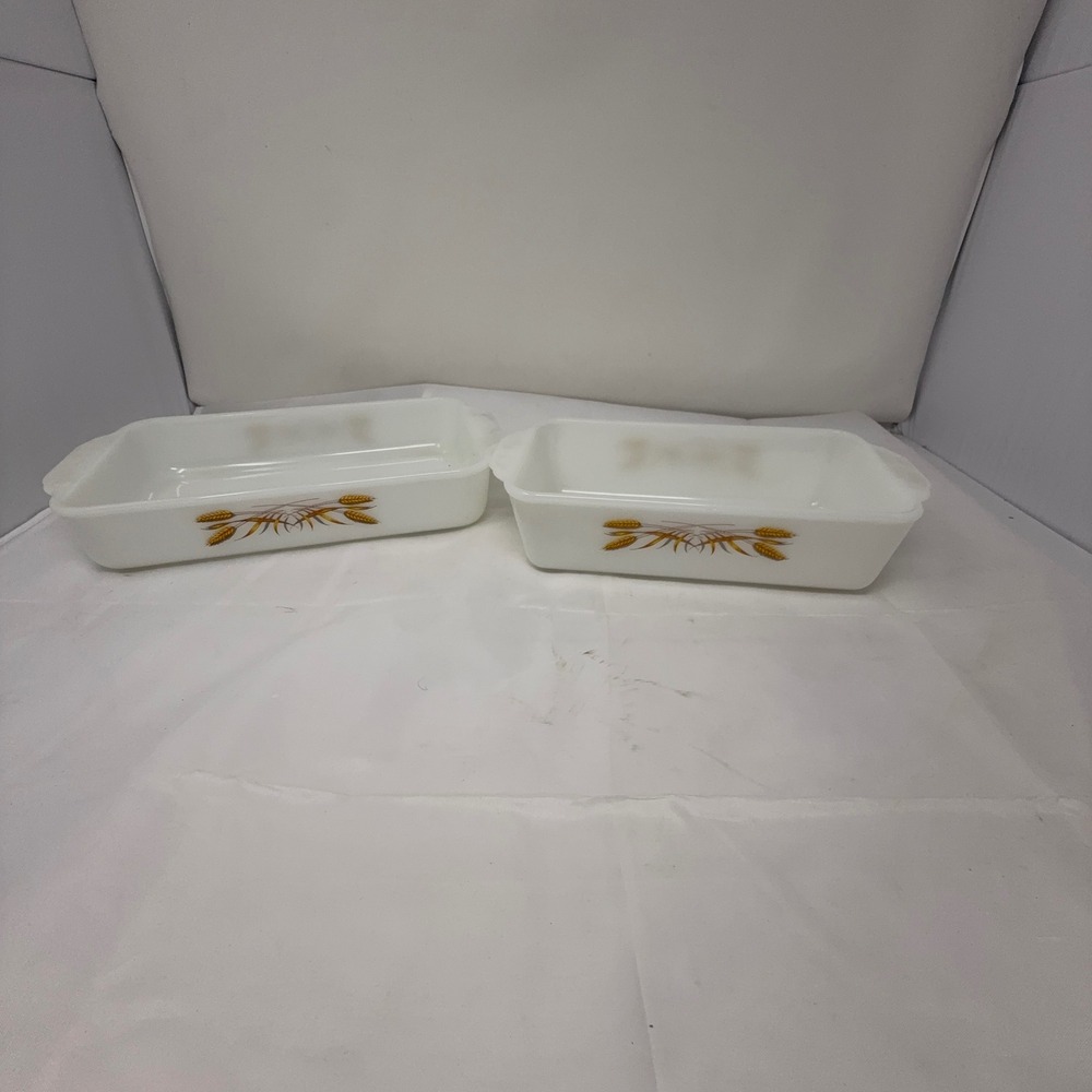 Vintage Fire-King Milk Glass Wheat Pans/dishes Set 2 Anchor Hocking 409 410